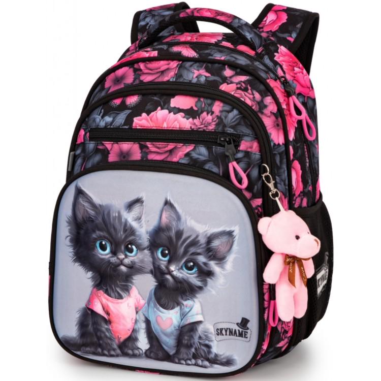 Школьный рюкзак для девочки Winner One SkyName Двое котят 1-4 класса 6-10 лет Серо-розовый (R3-280)