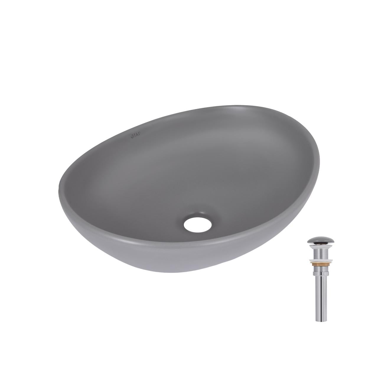 Раковина накладная Qtap Dove овальная с донным клапаном 415x340x140 мм Stone Grey (QTDOV188SG49783)