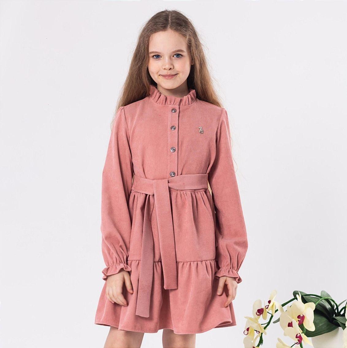 Сукня для дівчинки вельветова 128 см Пудровий (D-7224-128п)