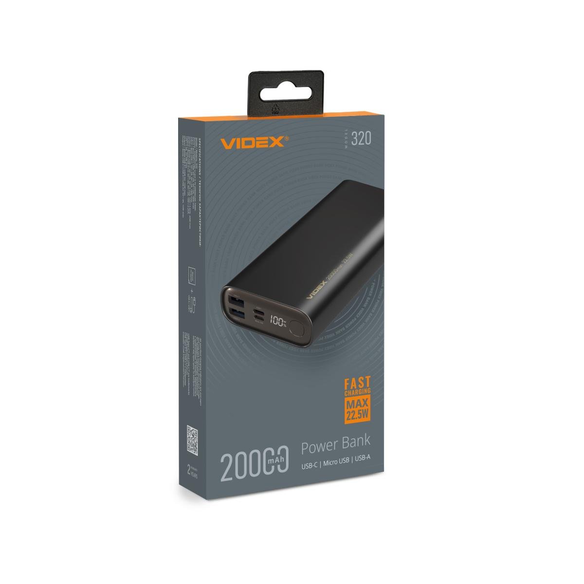 Повербанк VIDEX VPB-320 22,5W 20000 mAh Black (VPB-320-B) Повербанк VIDEX VPB-320 22,5W 20000 mAh Black (VPB-320-B)
