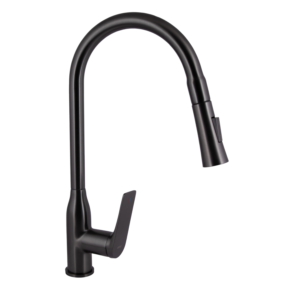 Смеситель для кухни Qtap Vlasta с выдвижным изливом Gunmetal Black (26571943)
