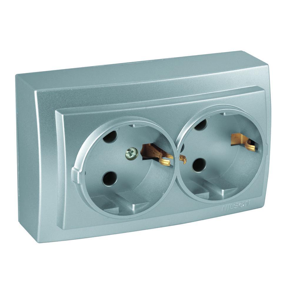 Розетка Nilson Themis двойная с заземлением Серебристый (26131025)