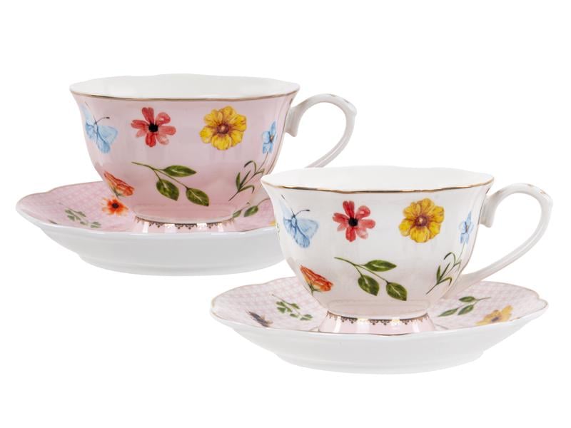 Набір чайних чашок Lefard Blossom порцелянових з блюдцем на 2 персони 220 мл Рожевий/Білий (922-086)