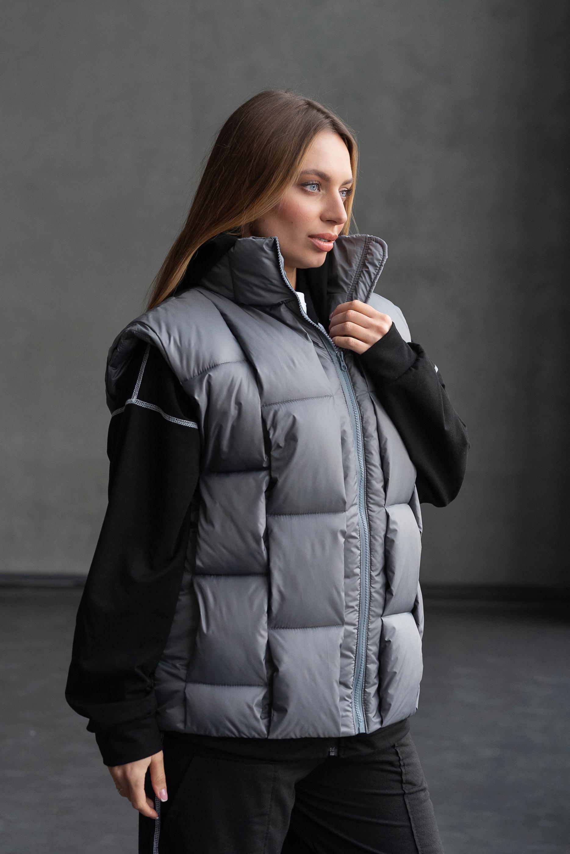 Жилет теплый женский Шахматка р. 48 Серый - фото 4 Жилет теплый женский Шахматка р. 48 Серый - фото 4