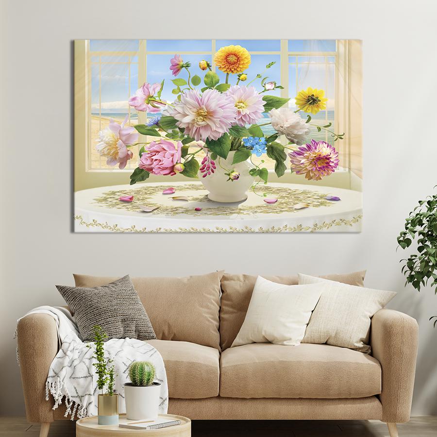 Картина на полотні Букет Георгін на столі 122x81 см (1009-1)