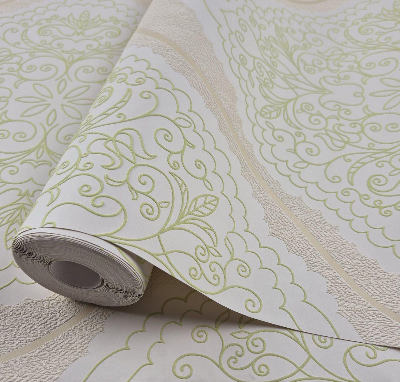 Обои виниловые на флизелине Marburg 57102 0,53х10,05 м Молочный с бежево-салатовым (2785922085)