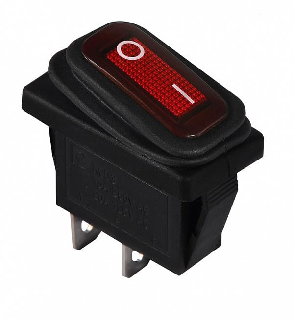 Переключатель АСКО-Укрем KCD3-101W R/B 1 клавиша 1NO с подсветкой 28 мм 220 V IP54 Красный неон (A0140040033)