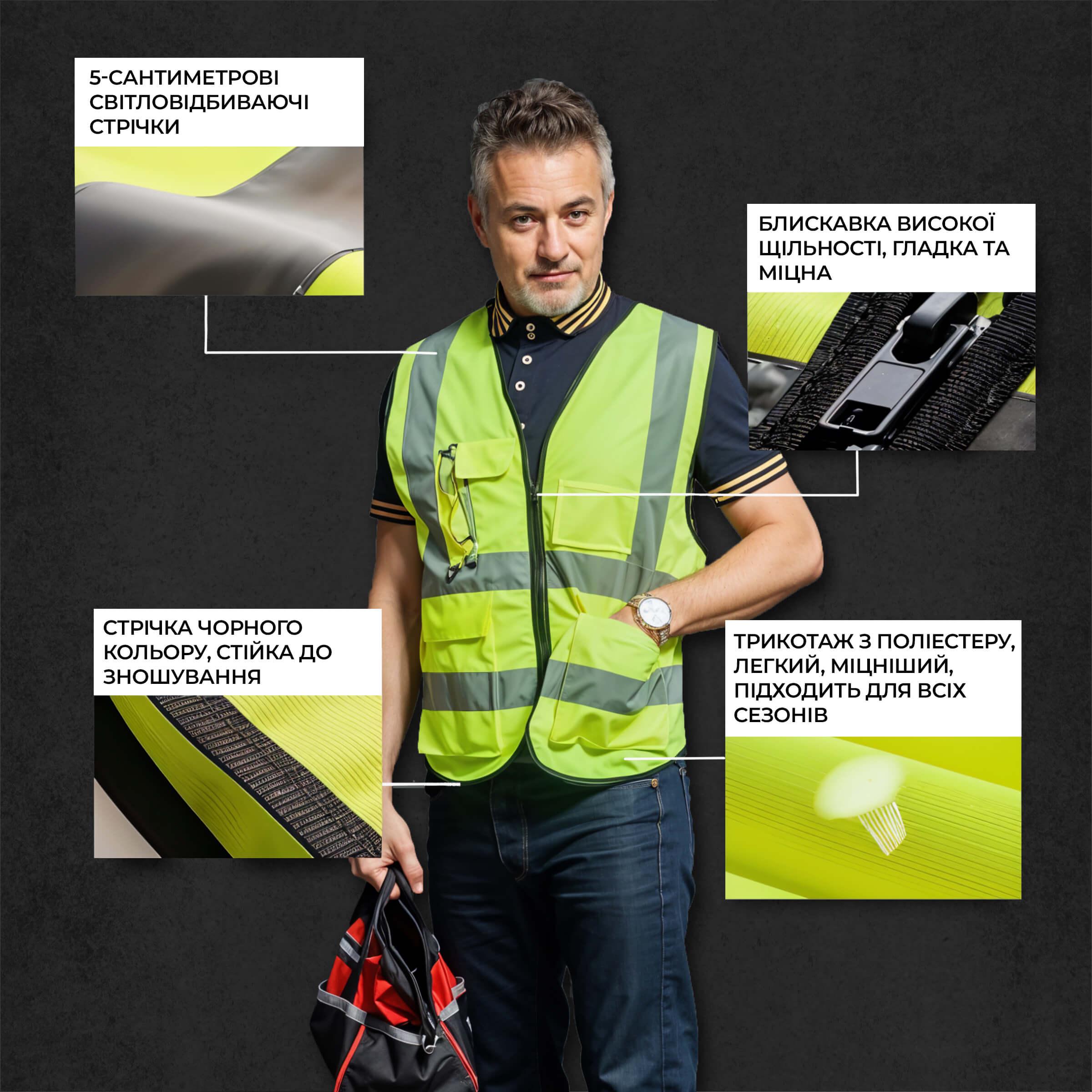 Сітловідбиваючий жилет Kayfovo HU-1495 з 3 кишенями на липучці/на блискавці ΧL Жовтий (29207) - фото 5 Сітловідбиваючий жилет Kayfovo HU-1495 з 3 кишенями на липучці/на блискавці ΧL Жовтий (29207) - фото 5