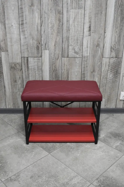 Банкетка для взуття металева з м'яким сидінням 32х47х60 см Бордовий (28375263)