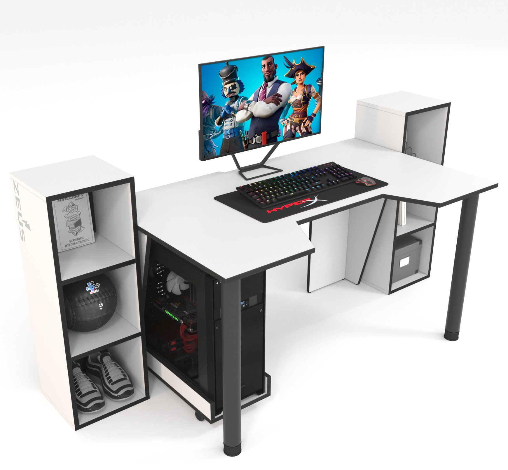 Компьютерный стол Zeus-Game GAMER-5 Бело-черный (659e7e6a4570a12ec74b87ab)