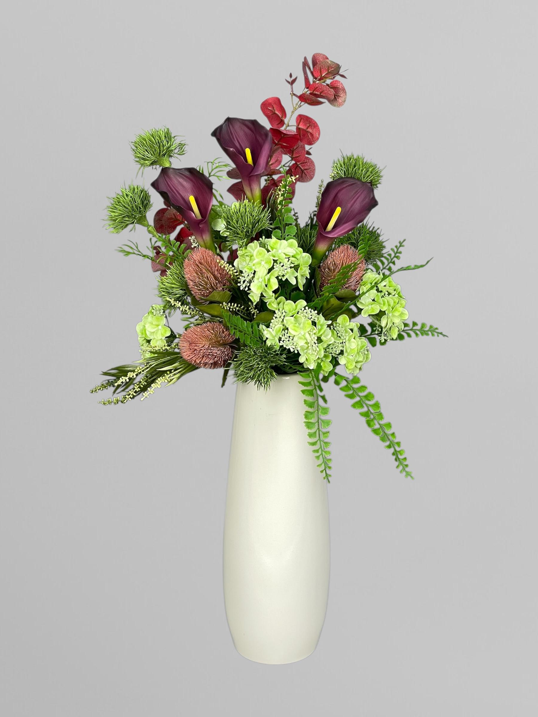 Искусственный букет из кал и гортензий Фиолетово-зеленый (А493)