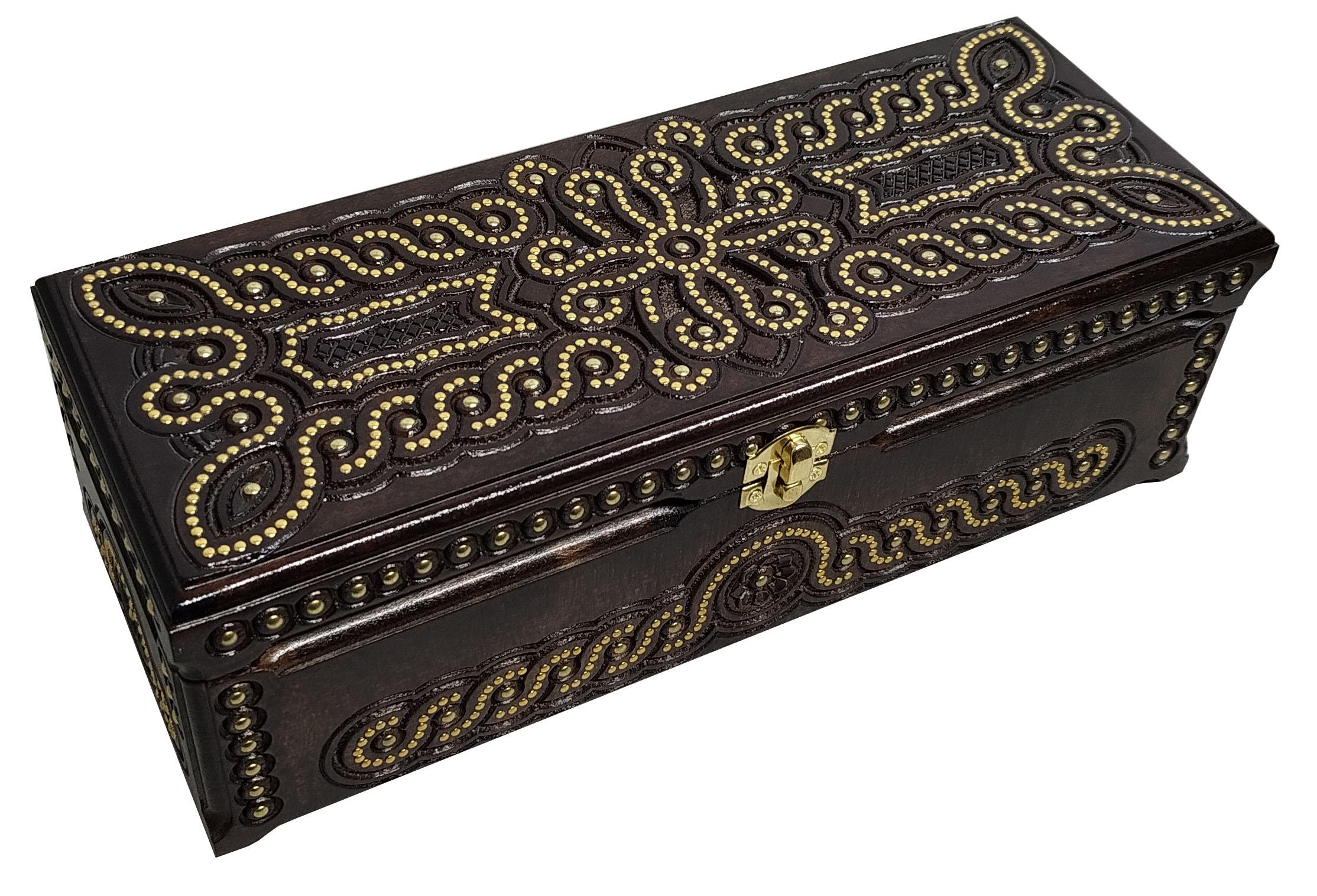 Шкатулка дерев'яна інкрустована металом 33x13 см (00159)