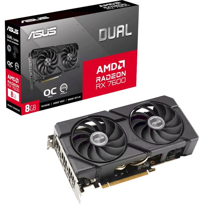 Видеокарта Asus Radeon RX 7600 DUAL-RX7600-O8G-EVO 2715 МГц PCIe 4,0 (3c71ffed)