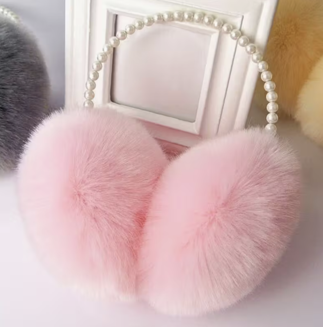 Наушники утепленные плюшевые складные с жемчугом Розовый (30822547)