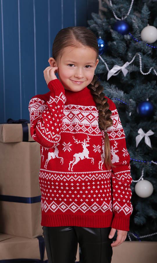 Светр новорічний для дівчинки Вишиваночка р. 104 Червоний (20190)