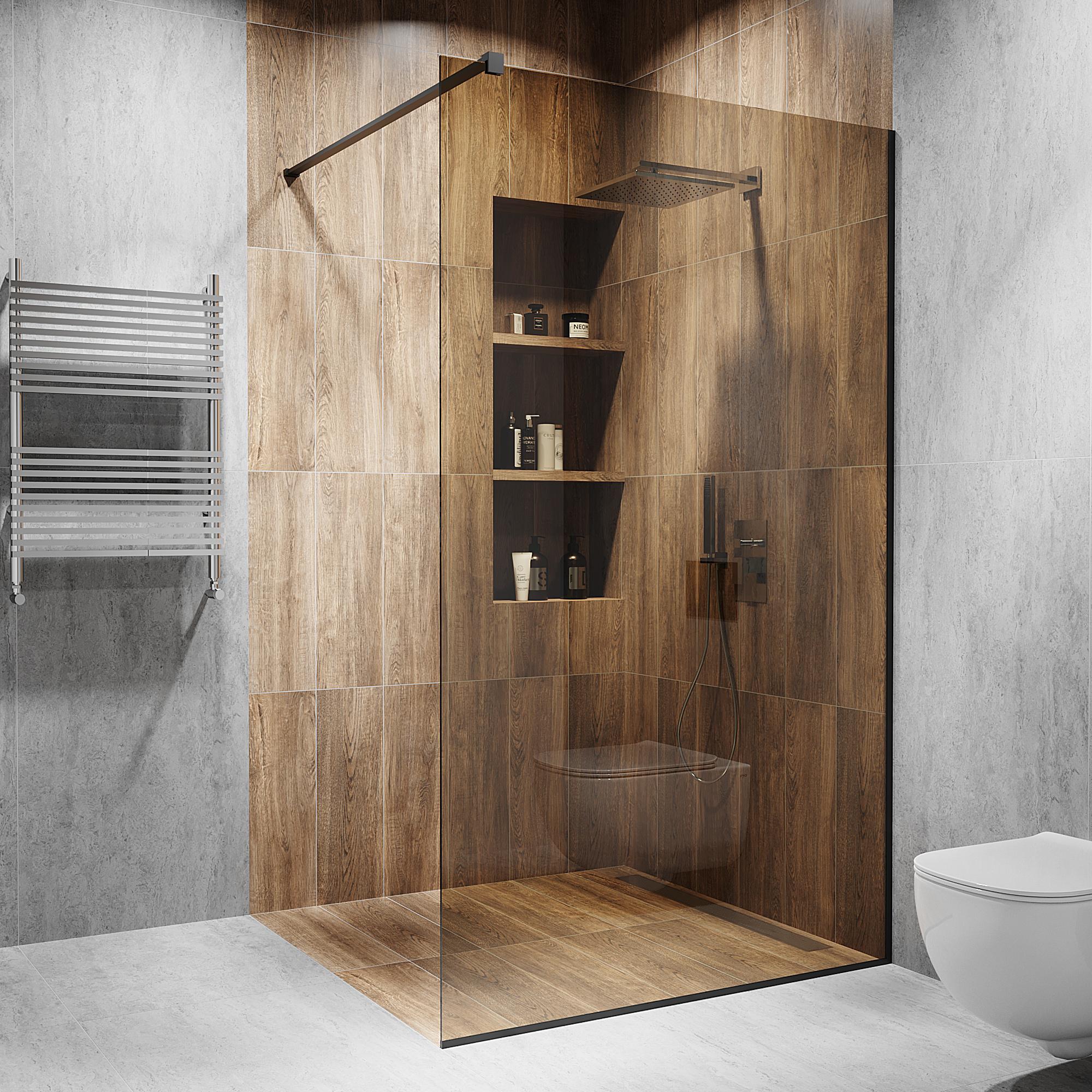 Душевая перегородка стеклянная 2000х600 мм с бронзовым стеклом и черной матовой фурнитурой (model-A.43) - фото 1 Душевая перегородка стеклянная 2000х600 мм с бронзовым стеклом и черной матовой фурнитурой (model-A.43) - фото 1