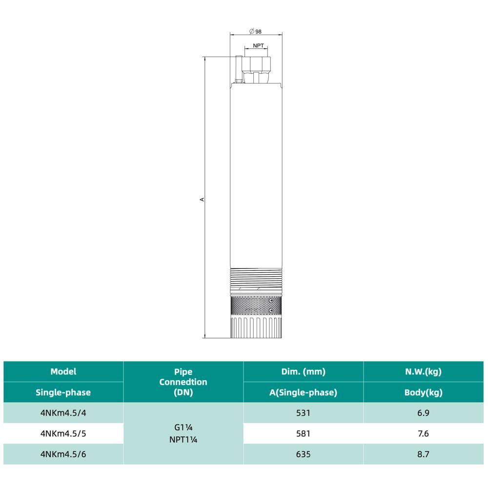 Занурювальний насос SHIMGE 4NKm3/5-0.37 з нижнім забором 4"-Ø96 мм - фото 3 Занурювальний насос SHIMGE 4NKm3/5-0.37 з нижнім забором 4"-Ø96 мм - фото 3