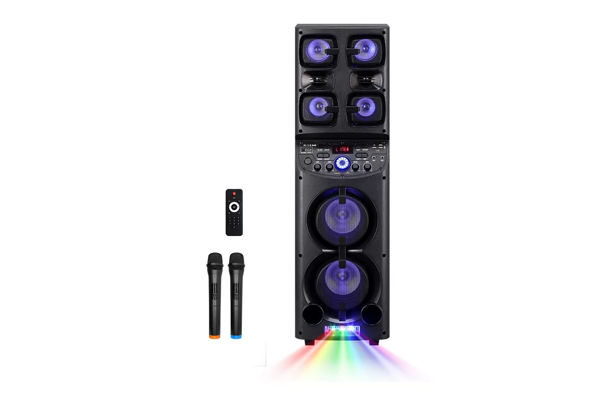 Акустическая система аккумуляторная XPRO HS-TD0655 300 Вт USB/SD/FM радио/Bluetooth/2 радиомикрофона/ДУ (MER-15695)