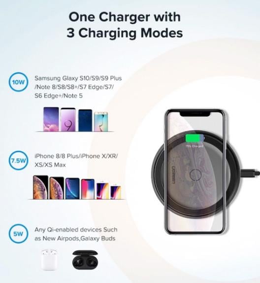 Зарядка беспроводная UGREEN ED032 10W Qi Wireless Charging Pad Черный (1862793038) - фото 5