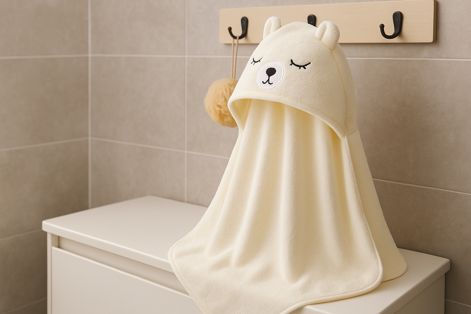 Полотенце-плед детское с капюшоном Медведь микрофибра 80х80 см Бежевый (DP-796-51/beige) - фото 2 Полотенце-плед детское с капюшоном Медведь микрофибра 80х80 см Бежевый (DP-796-51/beige) - фото 2