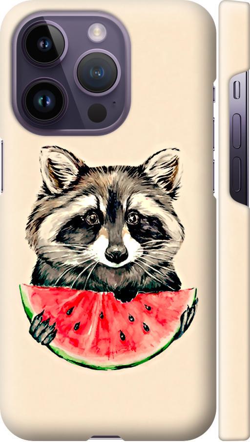Чехол на iPhone 14 Pro Енотик с арбузом (4605m-2646-42517)