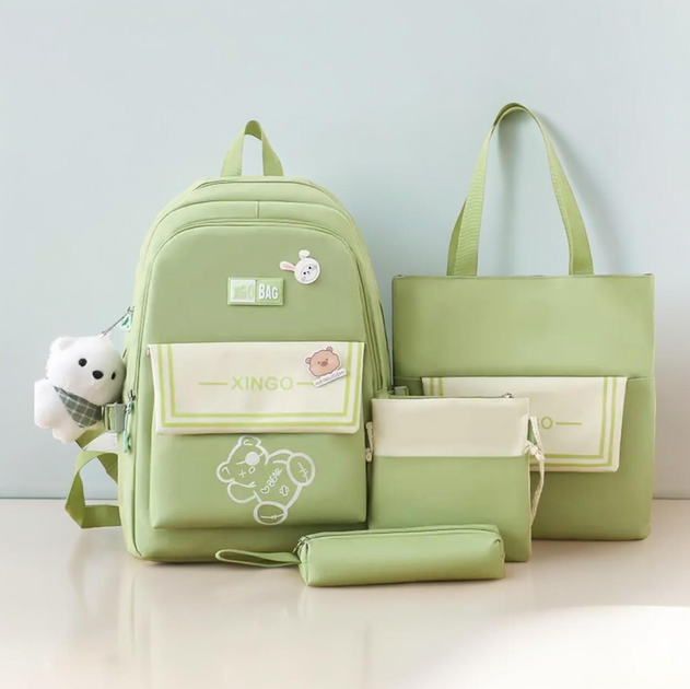Школьный рюкзак для девочки XGO BAG 4в1 рюкзак/шоппер/пенал/сумочка Салатовый - фото 1