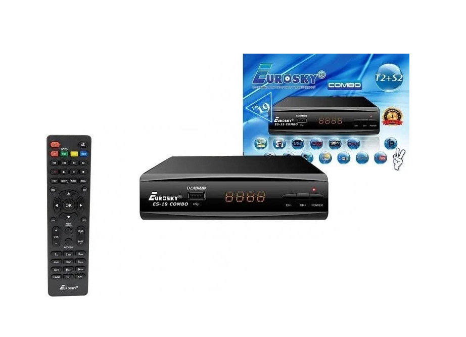 Тюнер Спутник ТВ+Т2 Цифровое ТВ Eurosky ES-19 Combo комбинированный DVB-S2/T2