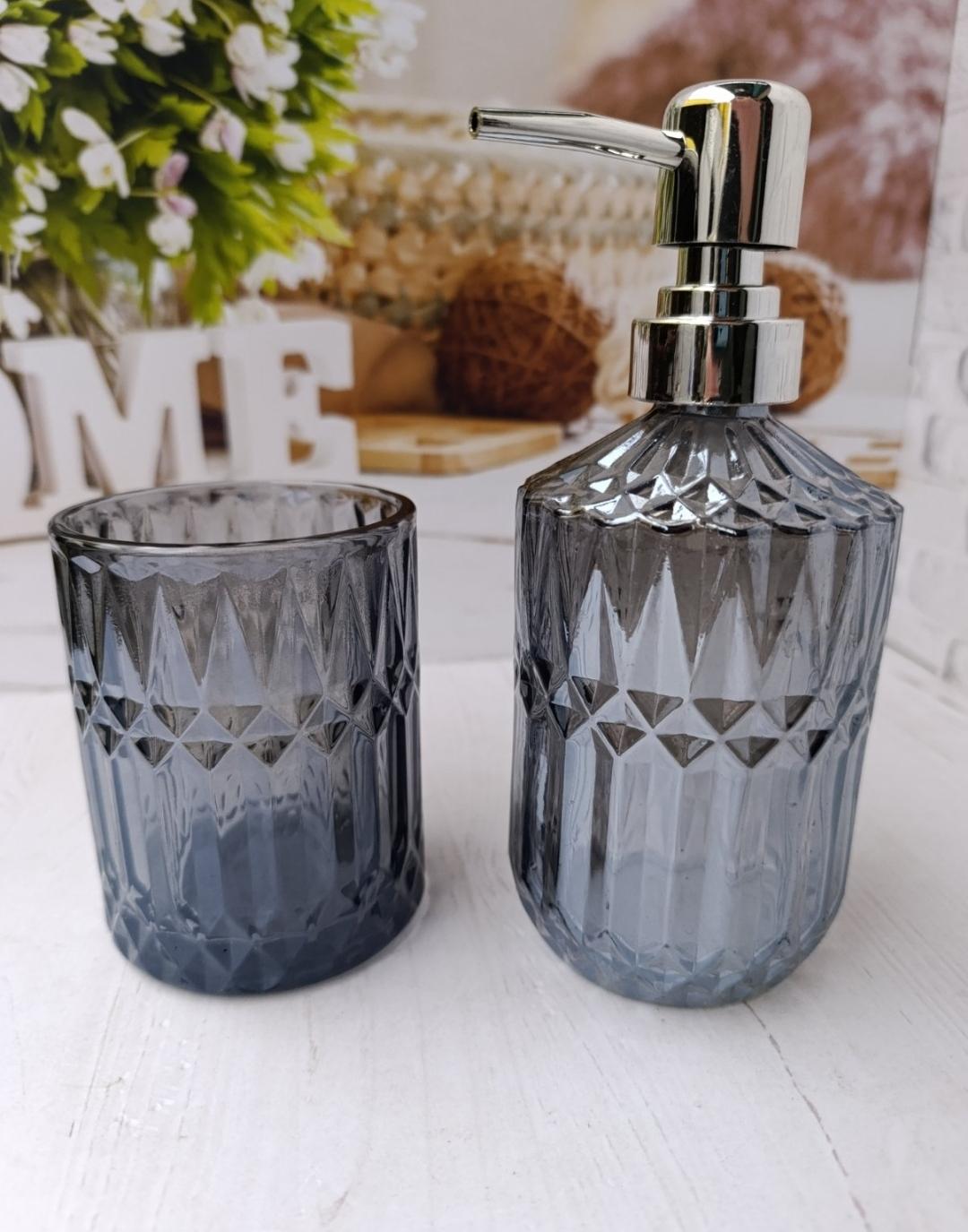 Набор аксессуаров для ванной комнаты S&T 888-167 стеклянный 2 пр. Серый (888-167)