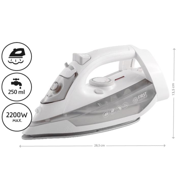 Утюг First FA-5618-7-GR 2200 Вт подача пара 30 г/мин керамическая подошва 250 мл White/Grey (623914) - фото 3 Утюг First FA-5618-7-GR 2200 Вт подача пара 30 г/мин керамическая подошва 250 мл White/Grey (623914) - фото 3
