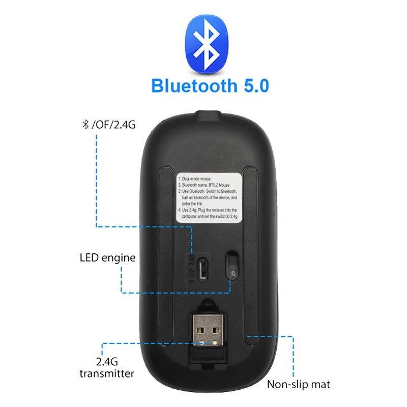Мышка компьютерная игровая беспроводная бесшумная матовая micro USB Черный - фото 5