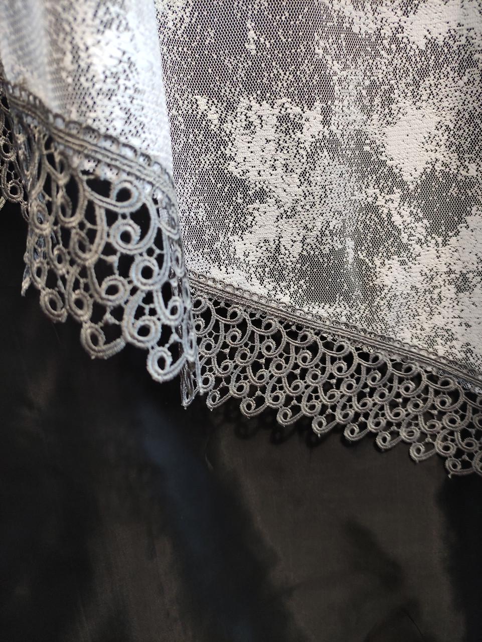 Тюль на кухню Мрамор жаккард с кружевом 290х160 см Белый с серым (ам-02) - фото 2 Тюль на кухню Мрамор жаккард с кружевом 290х160 см Белый с серым (ам-02) - фото 2