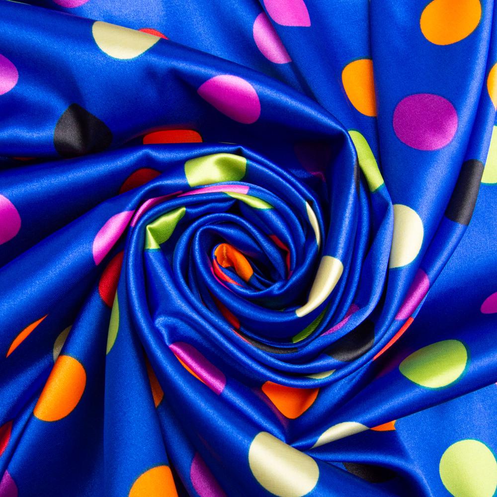 Ткань платевая атлас Горохи Электрик/Разноцветный (24839)