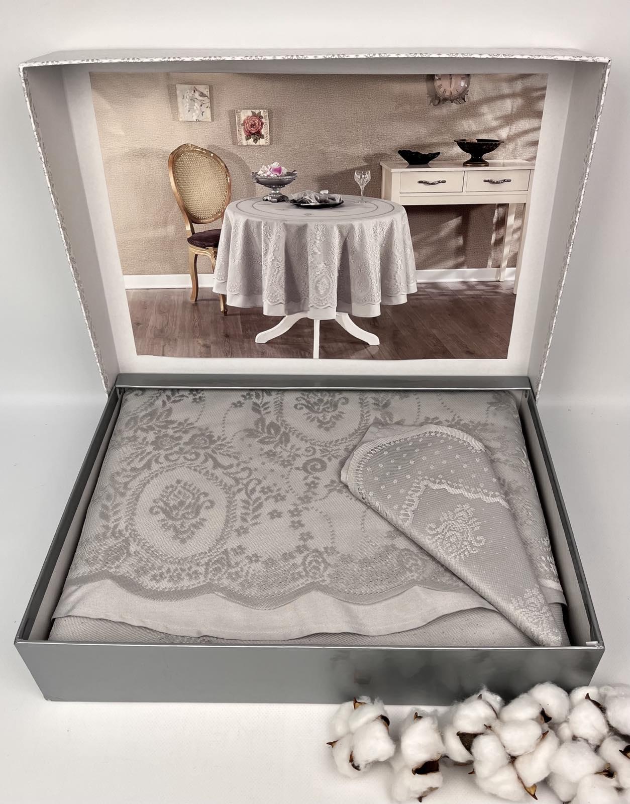 Комплект скатертей Maison D'or Marinella T.Cloth Set d 180/170 см + 12 салфеток Grey (CN25504)