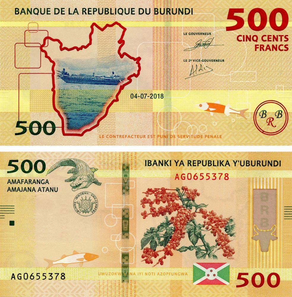 Коллекционная банкнота Бурунди 500 франков 2018 UNC P50 (Б17877)