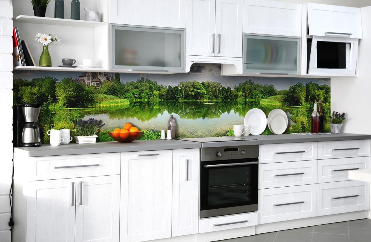 Кухонный фартук Летнее озеро из самоклеющейся виниловой пленки 60х250 см Зеленый