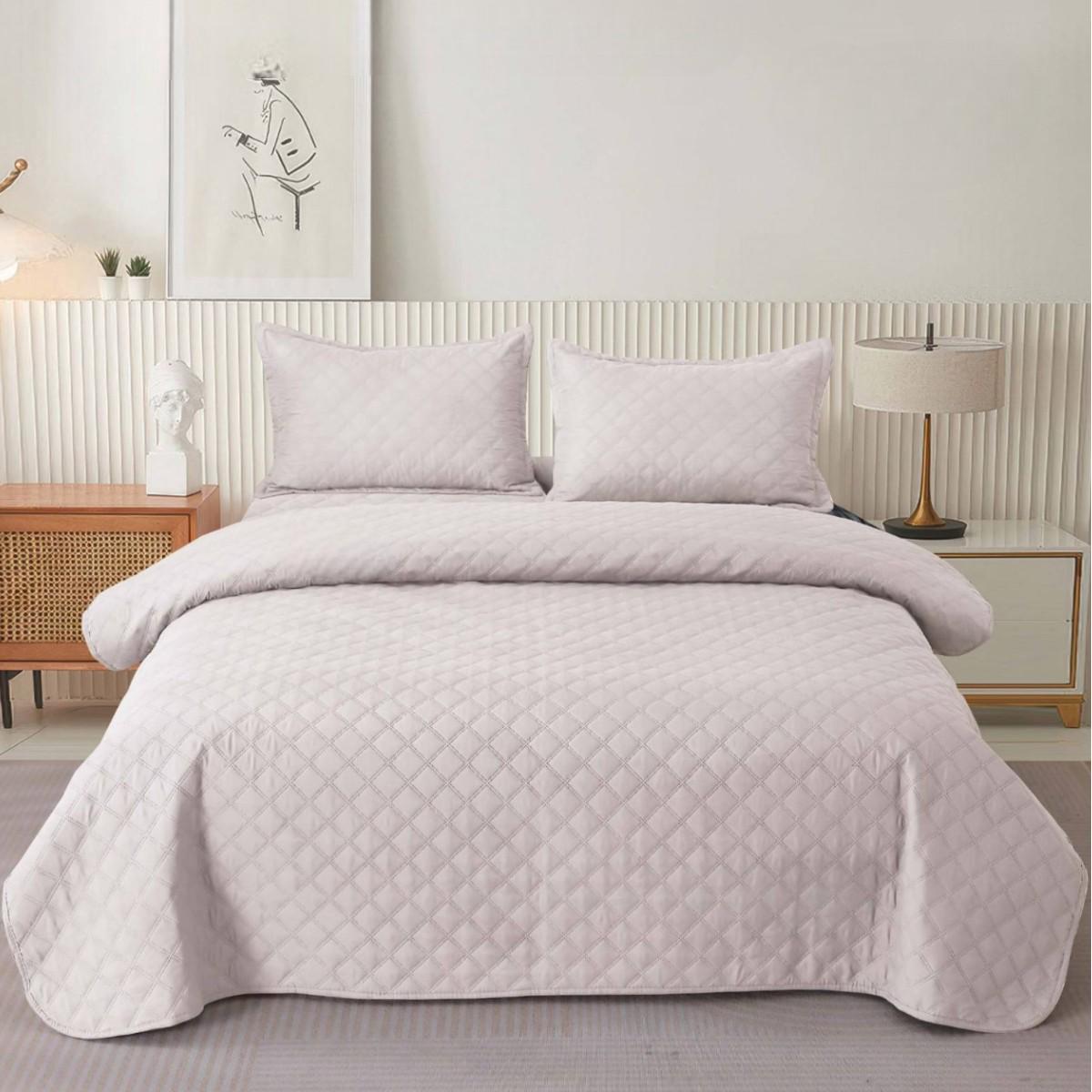 Покрывало стеганое и 2 наволочки с подушками Koloco 100% хлопок евро 200х230 см Светло-серый (41702) - фото 1 Покрывало стеганое и 2 наволочки с подушками Koloco 100% хлопок евро 200х230 см Светло-серый (41702) - фото 1