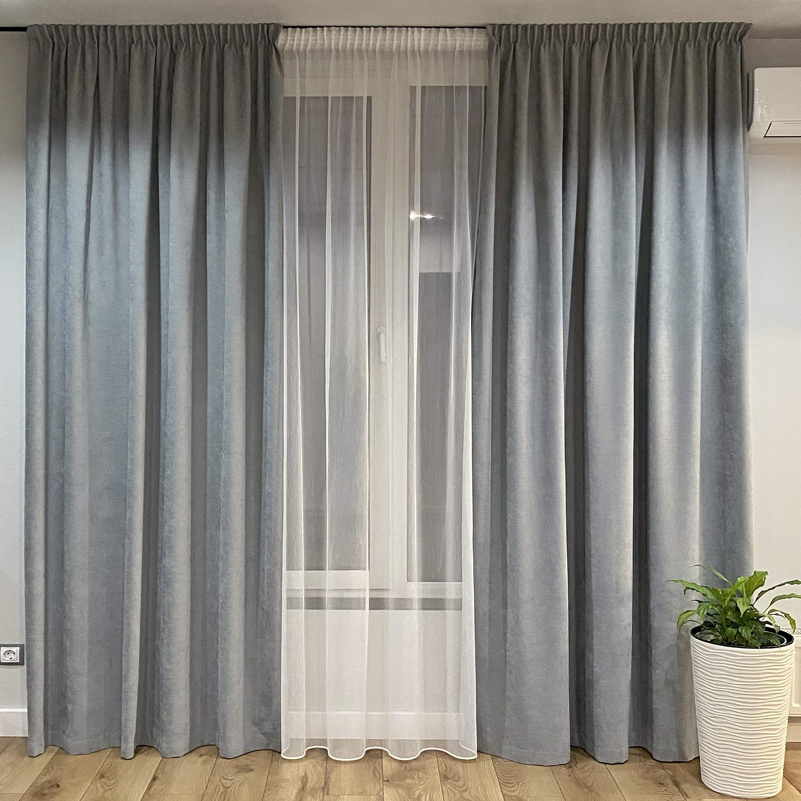 Шторы на тесьме 300х250 см микровелюр 2 шт. и тюль бамбук 400х250 см Серо-голубой/Теплый Белый (402525-МТ201В/300-400) - фото 1 Шторы на тесьме 300х250 см микровелюр 2 шт. и тюль бамбук 400х250 см Серо-голубой/Теплый Белый (402525-МТ201В/300-400) - фото 1