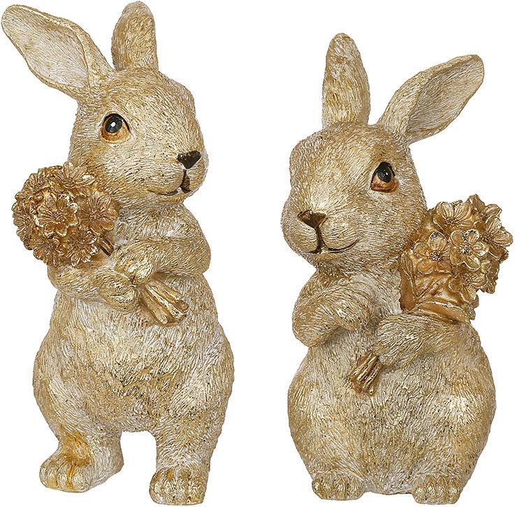 Вбор статуэток Кролики с букетами 2 шт. 18 см Золотой