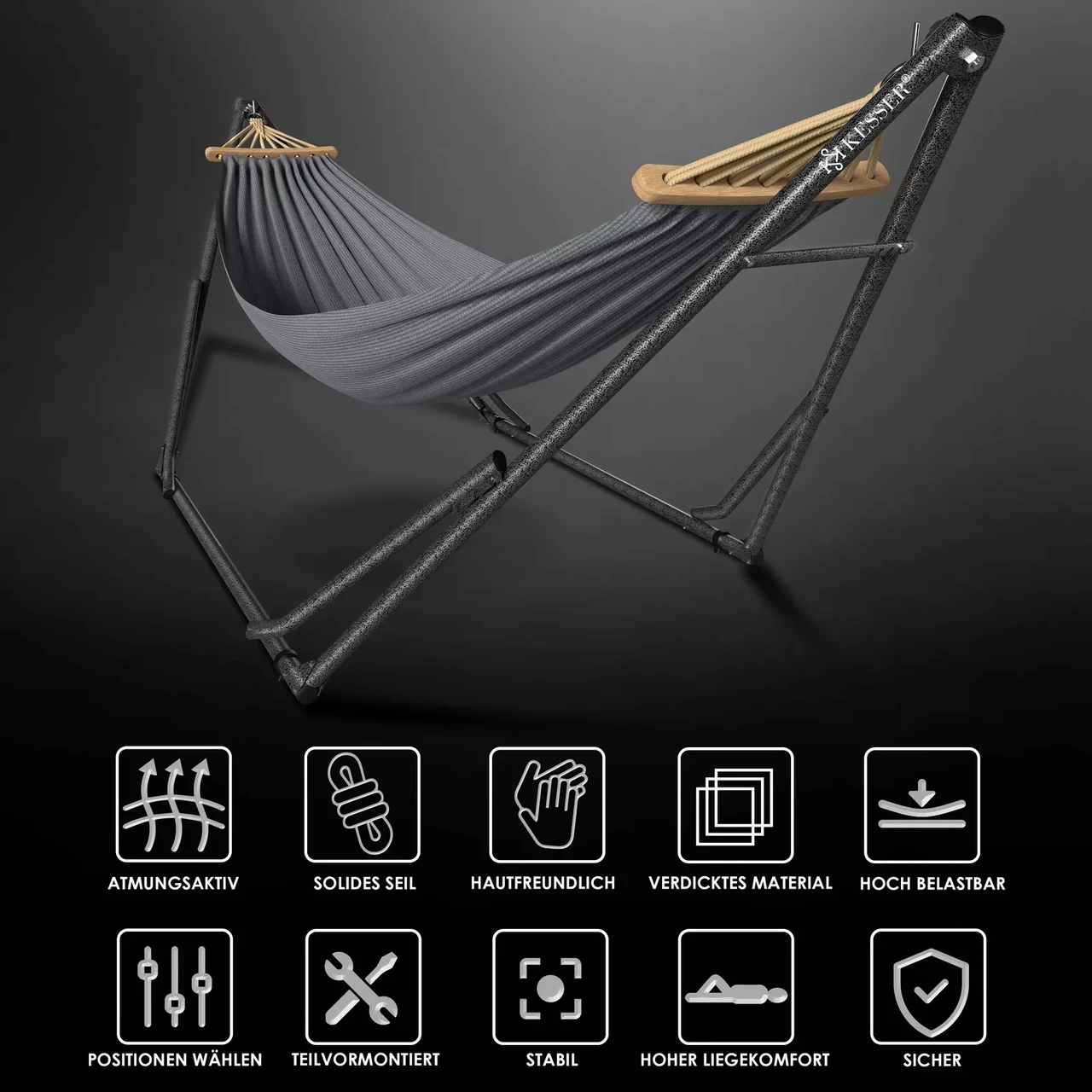 Гамак подвесной для сада и дачи KESSER 200 кг 360x120x115 см (4260729115607) - фото 2 Гамак подвесной для сада и дачи KESSER 200 кг 360x120x115 см (4260729115607) - фото 2