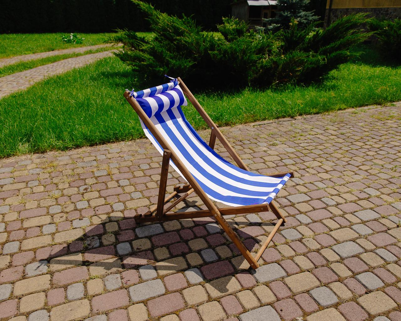 Шезлонг для дачи тканевый XRmaster с подушкой Коричневый/Голубой (КШ-003/4) - фото 5