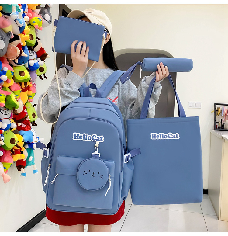 Школьный рюкзак для девочки Hello Cat 5в1 5-11 класс Голубой (27668053) - фото 2 Школьный рюкзак для девочки Hello Cat 5в1 5-11 класс Голубой (27668053) - фото 2