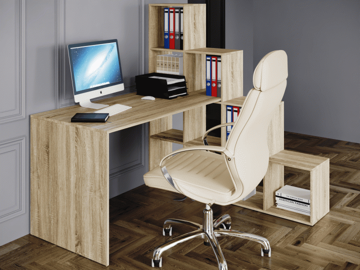 Компьютерный стол со стеллажем Forte Дуб сонома (62dff2e49c92113b877d2028)