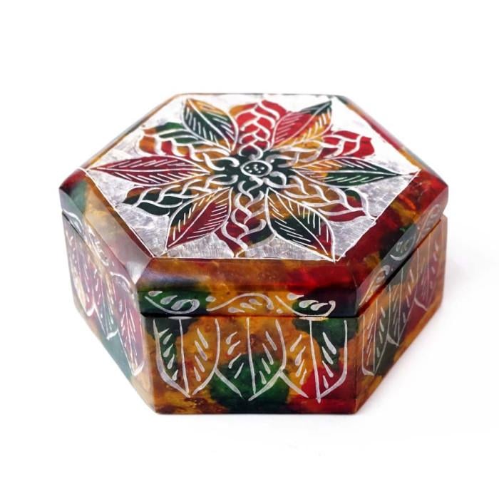 Шкатулка для бижутерии Мандала каменная шестигранная (9170402)