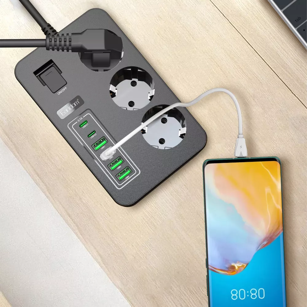Фільтр живлення Earldom SC14 мережевий 4USB 2USB-C 3P 3000W 2 м (786294) - фото 5 Фільтр живлення Earldom SC14 мережевий 4USB 2USB-C 3P 3000W 2 м (786294) - фото 5