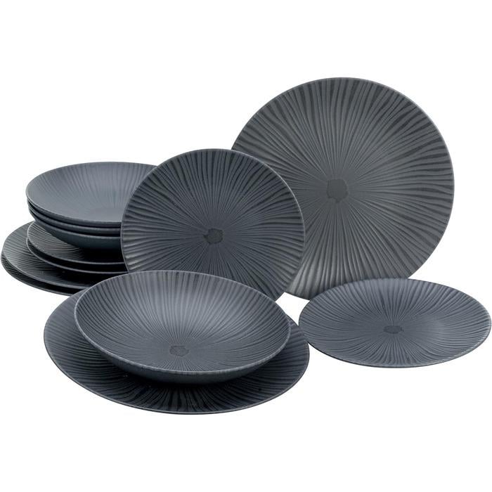 Набір тарілок Creatable Vesuvio Black на 4 персони 12 пр. (33497633)