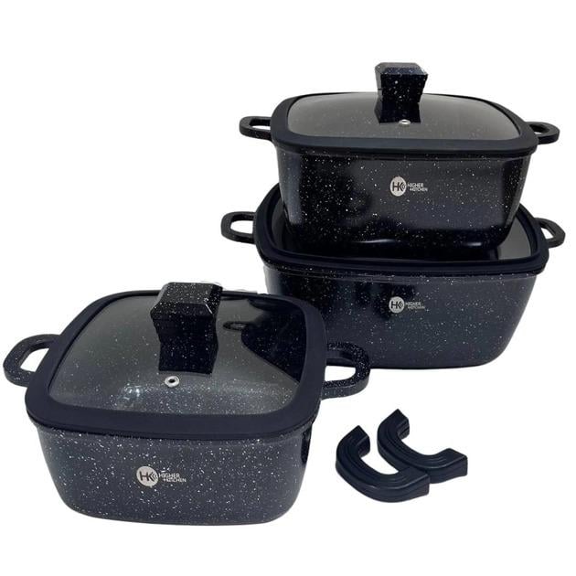 Набір каструль Higher Kitchen HK-323 із гранітним антипригарним покриттям Black (784779819)
