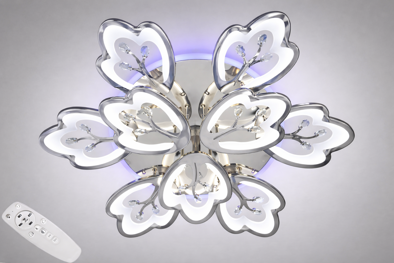 Люстра потолочная LED Diasha 185Вт/пульт Хром (8148/6+3HR LED 3color dimmer)