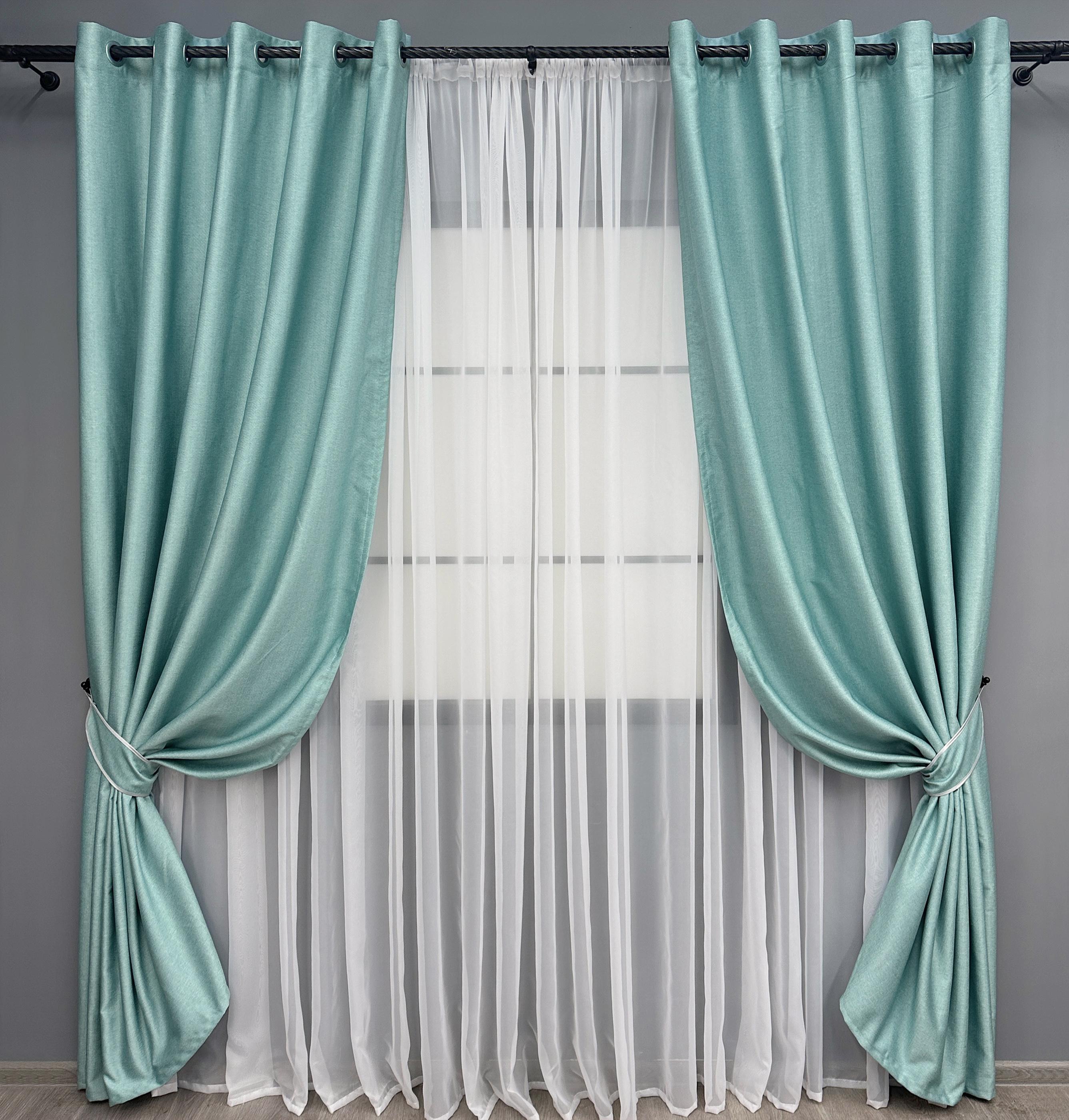 Комплект штор на люверсах VR-Textil Шенил однотонный № 1697ш 150х250 см 2 шт. Светло-бирюзовый (37-0236) - фото 1 Комплект штор на люверсах VR-Textil Шенил однотонный № 1697ш 150х250 см 2 шт. Светло-бирюзовый (37-0236) - фото 1