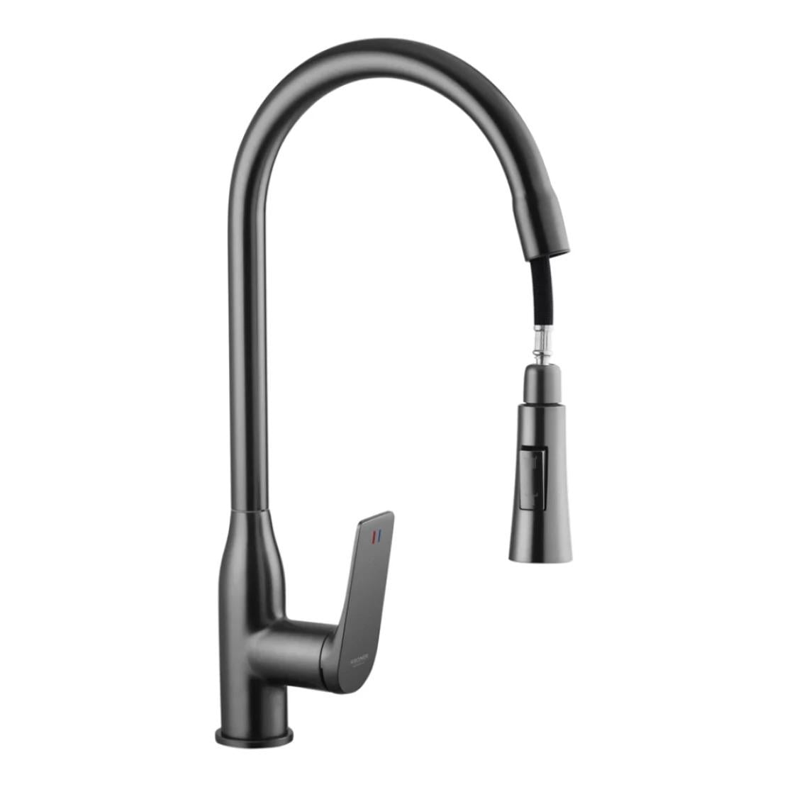 Змішувач для кухні Qtap Vlasta з висувним виливом QTVLA344GMB45647 сталь графіт PVD Чорний (21104961)