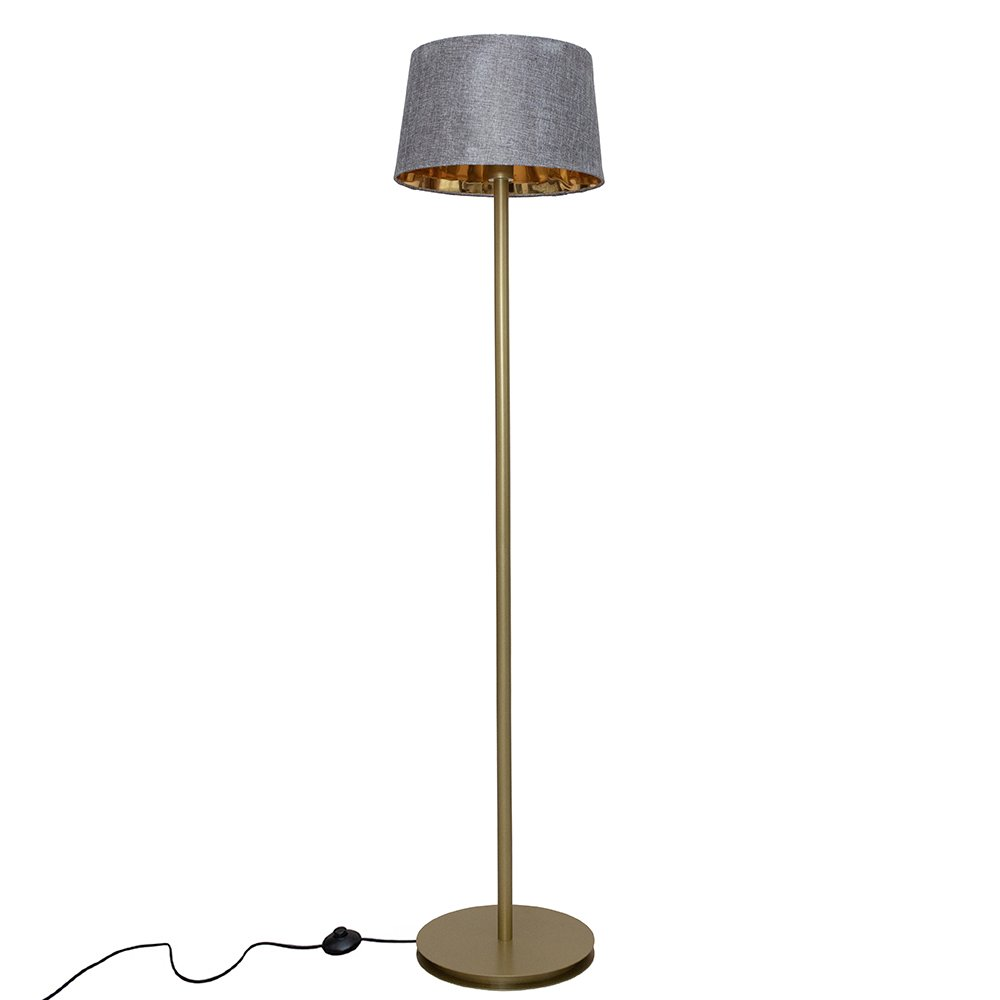 Торшер MSK ELECTRIC Palermo з золотою основою та сірим плафоном із тканини під лампу Е27 (NL 3621 GD+GR)